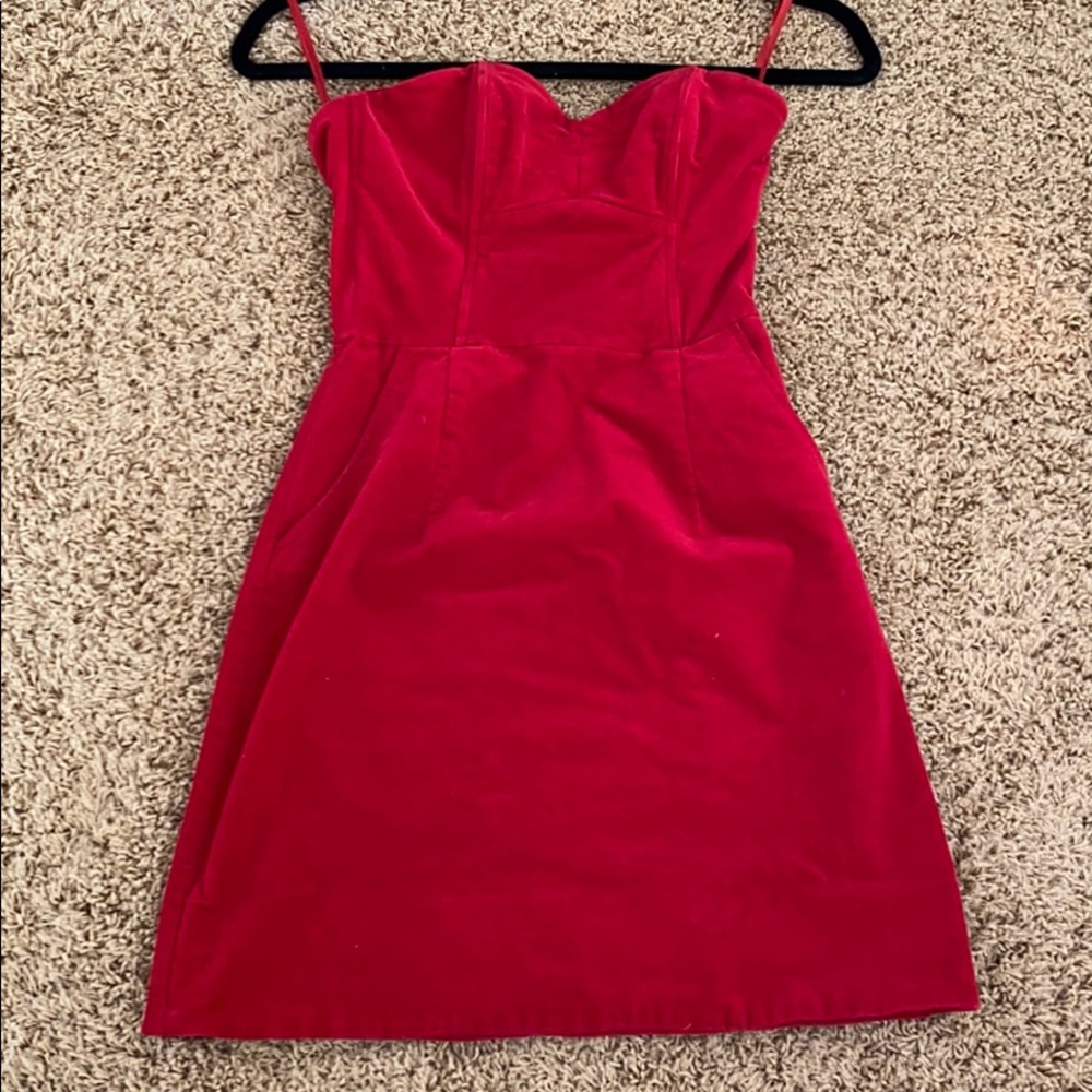 SOLD Strapless Red Velvet Corduroy Dress